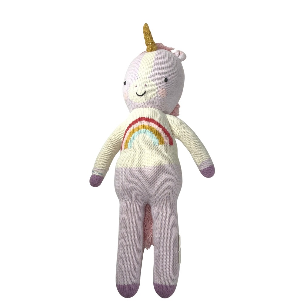 Cuddle + Kind Skye the Unicorn Handmade Knit Doll Pink Rainbow Gold Horn 20"